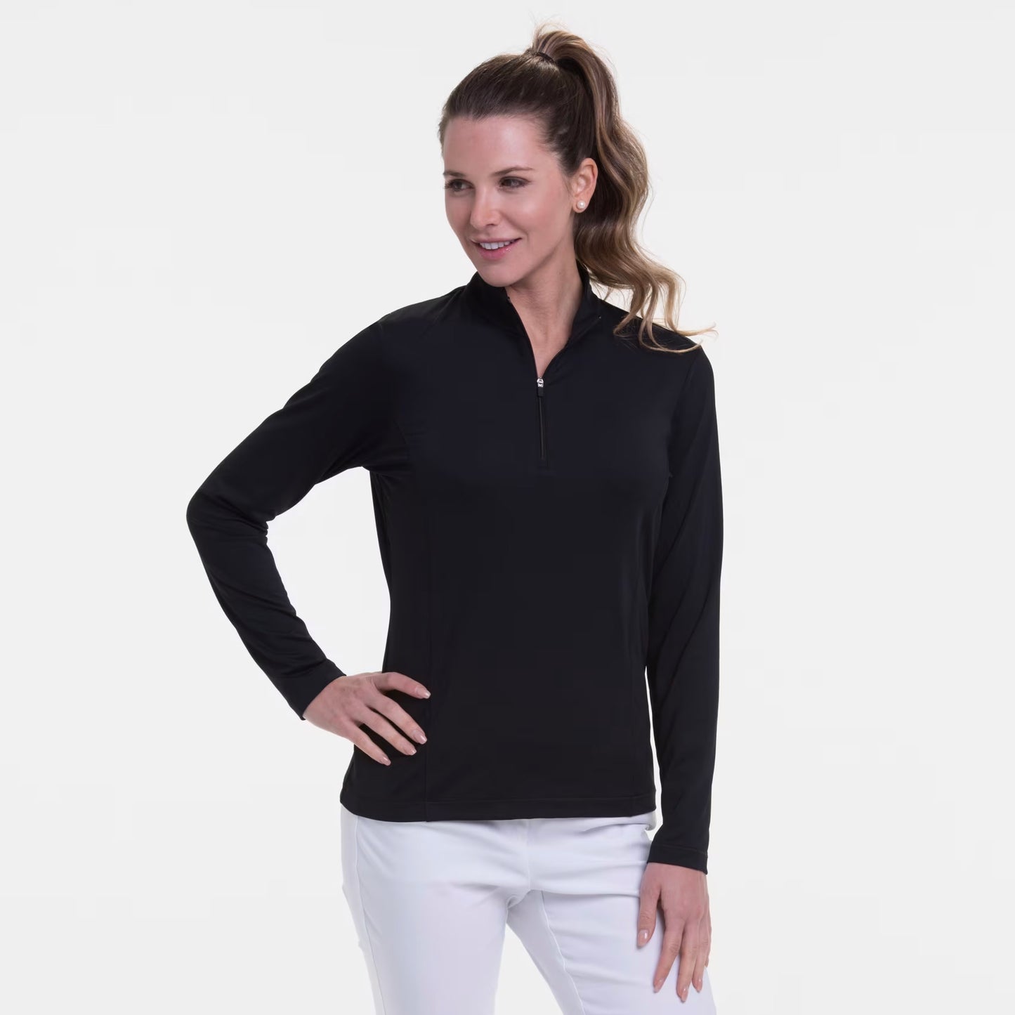 LONG SLEEVE ZIP MOCK POLO